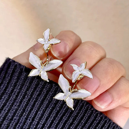 Lizakosht White Flower Butterfly Earrings for Women Spring Summer Jewelry Wholesale