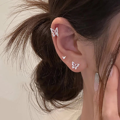 Lizakosht Mini Butterfly Stud Earrings Silver Rhinestone for Women and Girls Fashion Jewelry