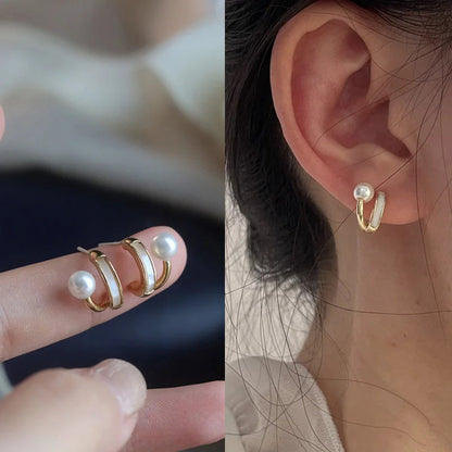 Lizakosht 2024 Geometric Pearl Star Earrings Korean Crystal Studs for Women Birthday Party Wedding Jewelry