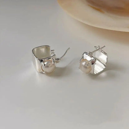 Lizakosht Fashion Square Imitation Pearl Earrings for Women Handmade Geometric Jewelry Gift