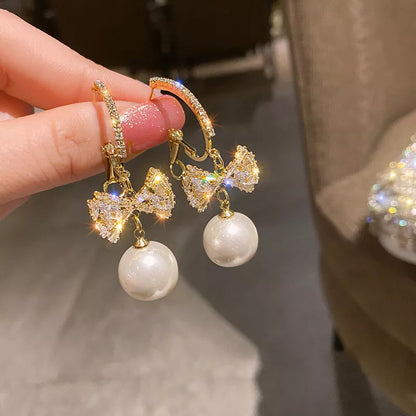 Lizakosht Peach Zircon Bow Earrings for Women Fashion Jewelry Gifts
