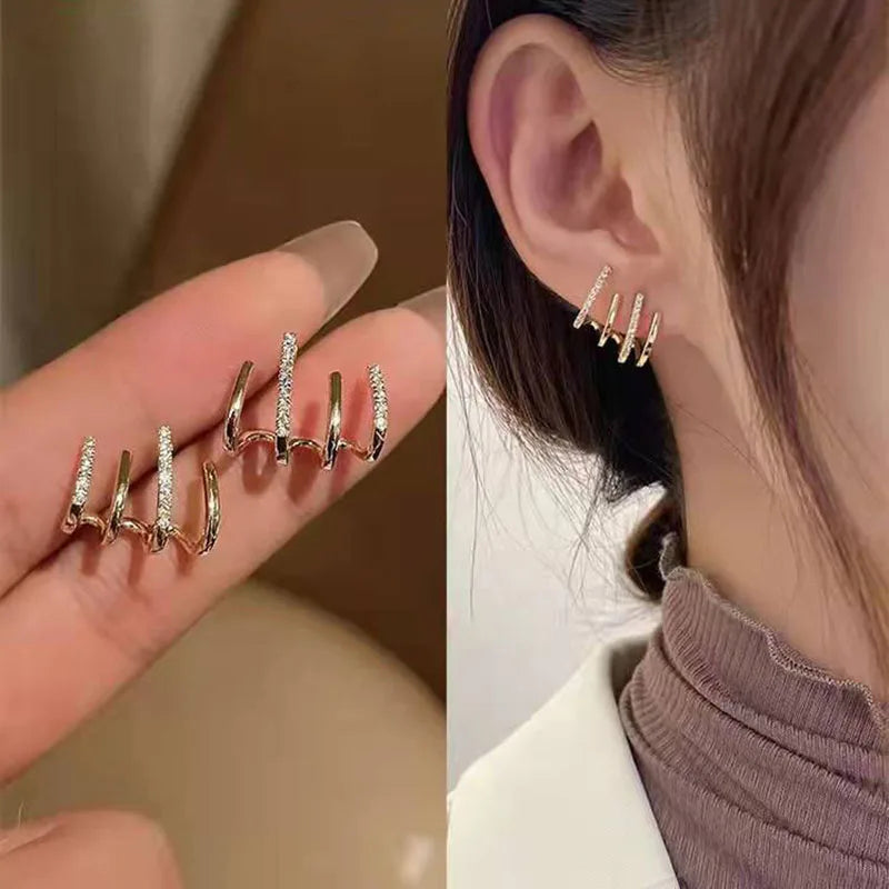 Lizakosht 2024 Geometric Pearl Star Earrings Korean Crystal Studs for Women Birthday Party Wedding Jewelry