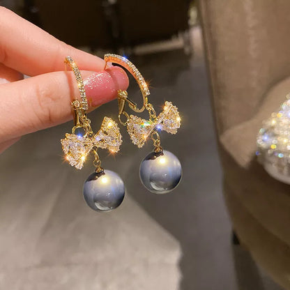 Lizakosht Peach Zircon Bow Earrings for Women Fashion Jewelry Gifts