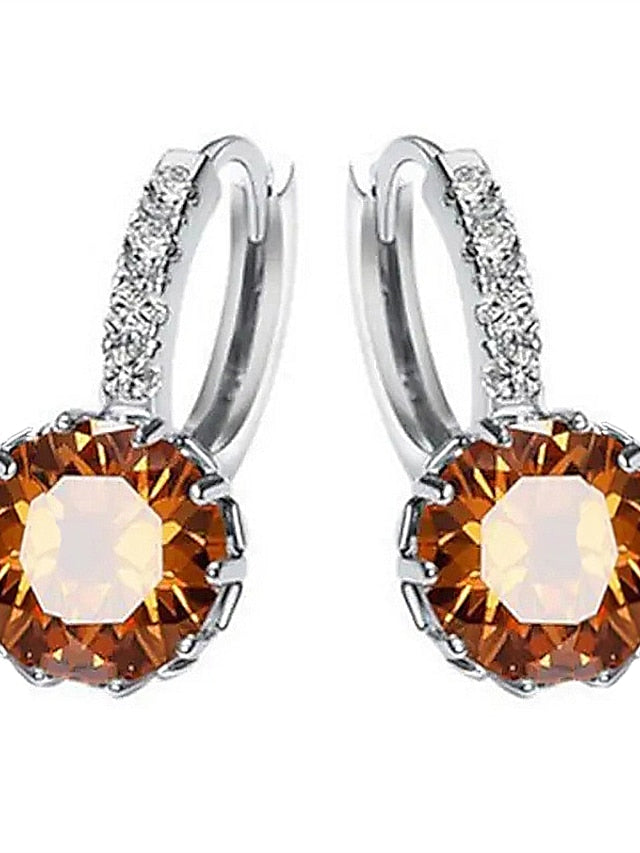 2pcs Stud Earrings Hoop Earrings For Cubic Zirconia Citrine Party Wedding Casual Zircon Alloy Solitaire Round Cut for Women