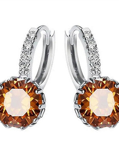 2pcs Stud Earrings Hoop Earrings For Cubic Zirconia Citrine Party Wedding Casual Zircon Alloy Solitaire Round Cut for Women
