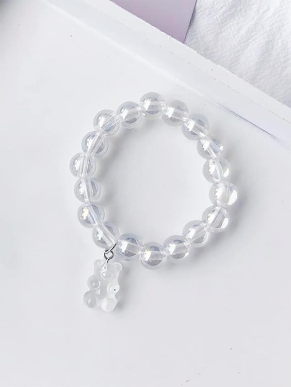Bear Charm Clear Beaded Bracelet for Women