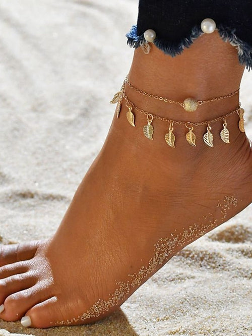 Ankle Bracelet Cute Stylish Women's Body Jewelry For Holiday Beach Classic Alloy Ginkgo Silver Gold 1PC