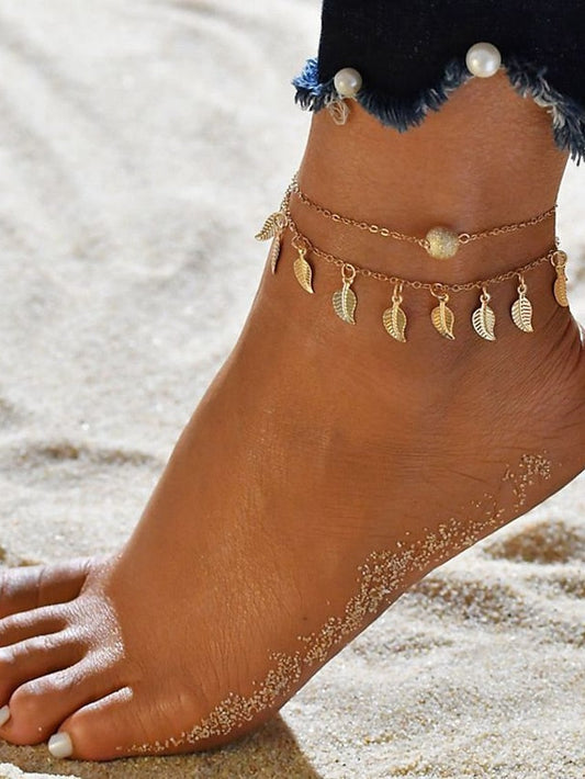 Ankle Bracelet Cute Stylish Women's Body Jewelry For Holiday Beach Classic Alloy Ginkgo Silver Gold 1PC