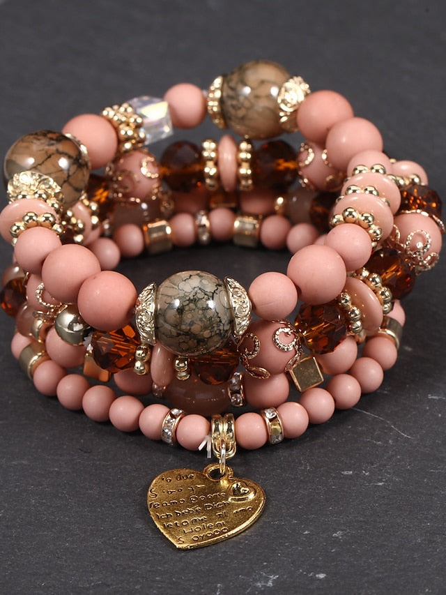 4PCS/Set Bead Bracelet Layered Heart Candy Bohemian Acrylic Bracelet Jewelry Blue For Daily Beach for Women