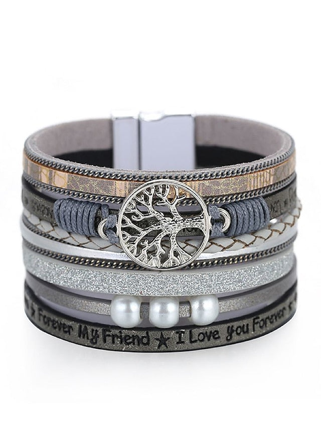 1PC Classic Fashion Vintage Theme Statement Rock Leather Pearl Bracelet Jewelry 5# For Halloween Gift Daily Beach for Women
