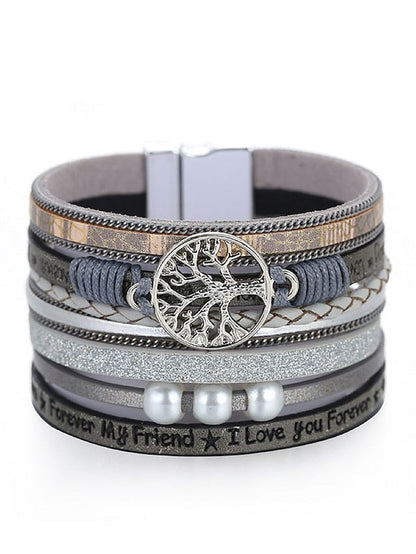 1PC Classic Fashion Vintage Theme Statement Rock Leather Pearl Bracelet Jewelry 5# For Halloween Gift Daily Beach for Women