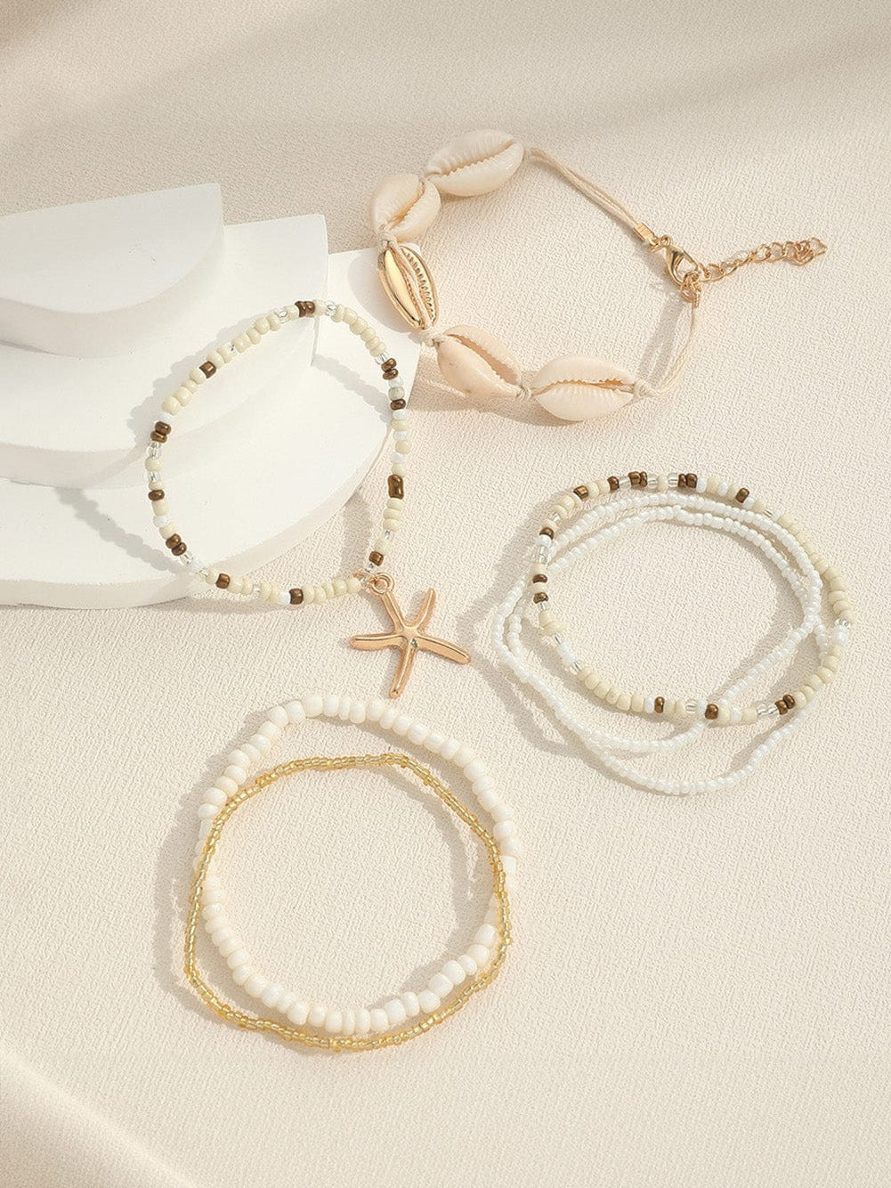 Bohemian Seaside Shell and Starfish Beaded Bracelet Set