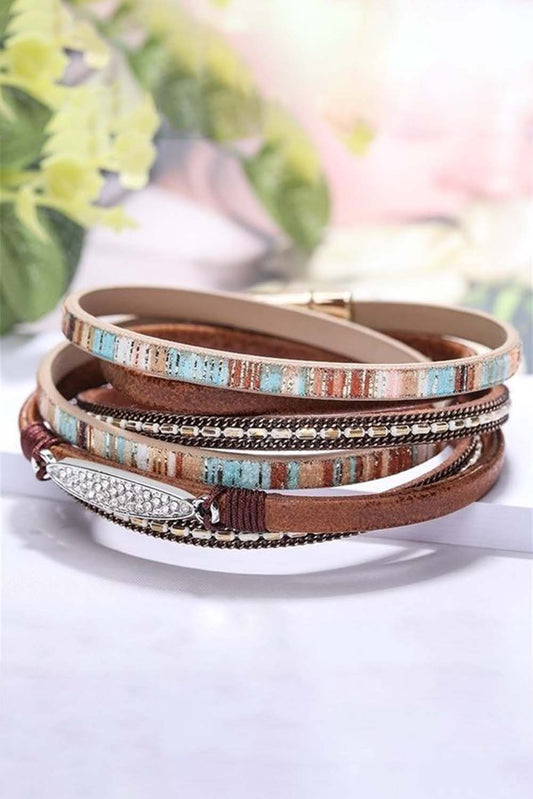 Vintage Leather Colorblock Multi-Layer Bracelet