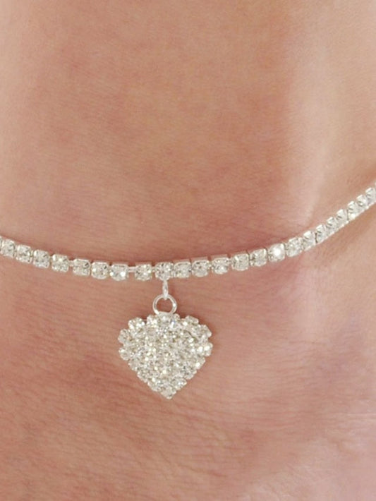 Ankle Bracelet Stylish Simple Body Jewelry For Holiday Beach Classic AAA Cubic Zirconia Alloy Heart Silver 1PC for Women