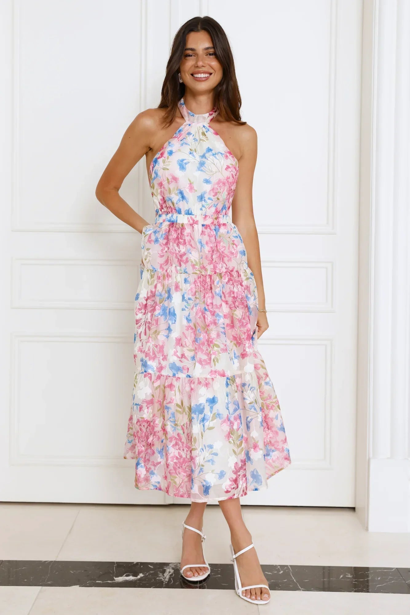 Blossom Mystique Halter Midi Dress Pink