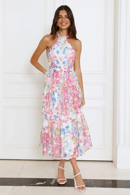 Blossom Mystique Halter Midi Dress Pink
