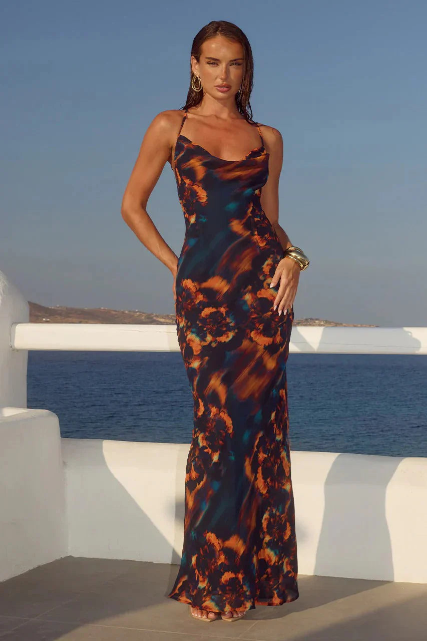 Bridgette Cowl Maxi Dress - Valina Orange