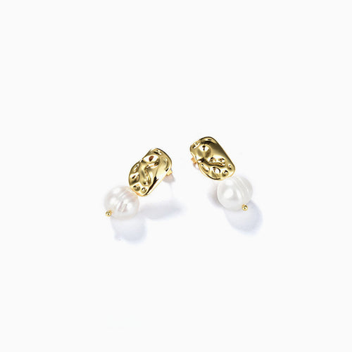 Pearl Pendant Gold Charm Stud Earrings