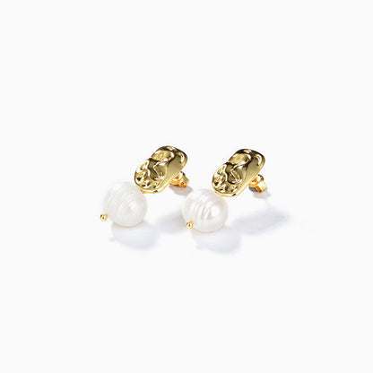Pearl Pendant Gold Charm Stud Earrings