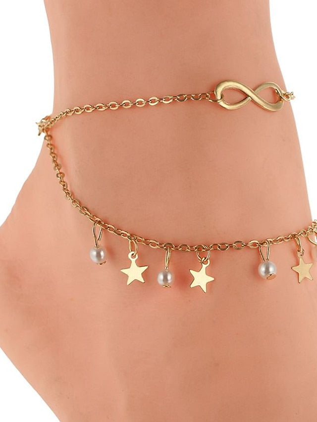 Ankle Bracelet Stylish Simple Body Jewelry For Daily Beach Classic Alloy Star Gold 1pcs for Women