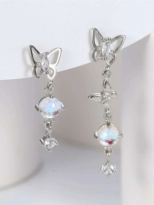 Light luxury moonstone butterfly female earrings niche design sense zircon tassel asymmetric earrings for Women