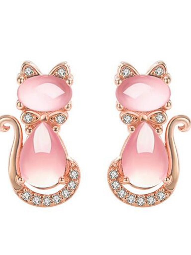 1 Pair Stud Earrings For AAA Cubic Zirconia Daily Date Alloy Classic Cat for Women
