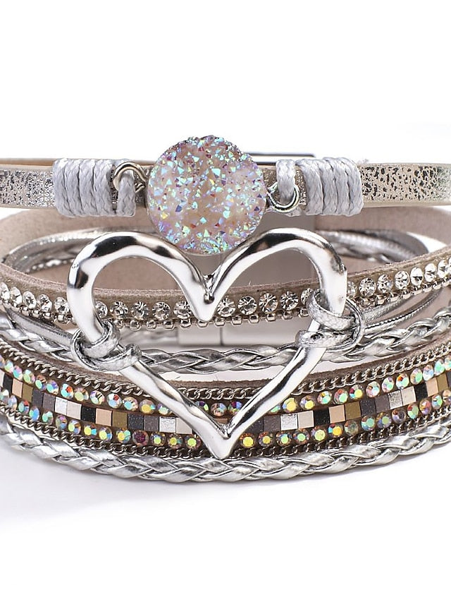 1pcs Plaited Wrap Heart Statement Personalized Leather Bracelet Jewelry For  Daily Holiday Beach for Women