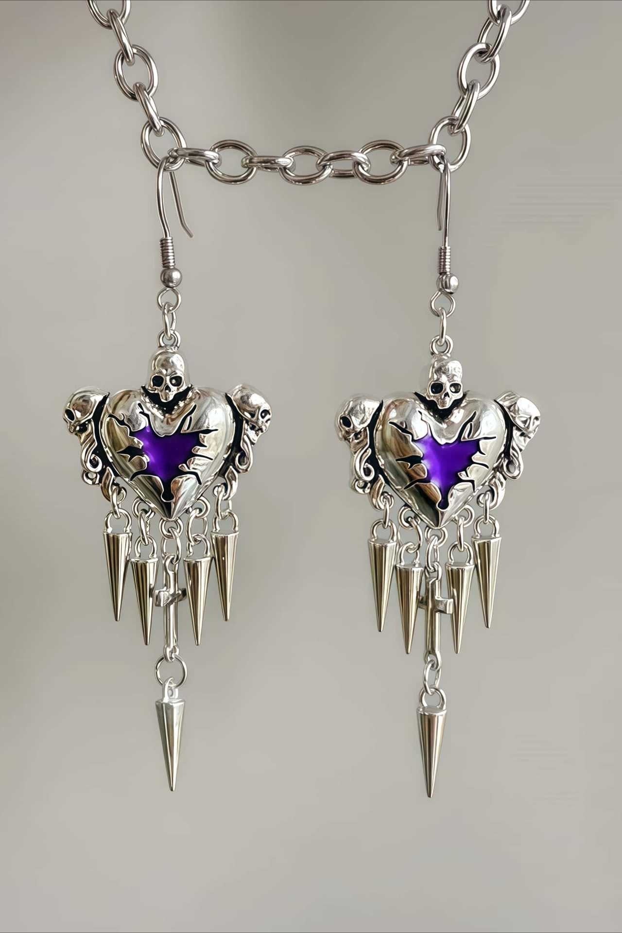 Dark Gothic Thorn Heart Earrings