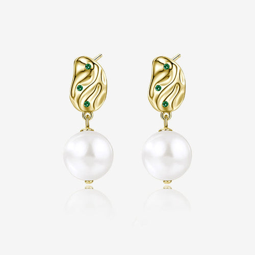 Emerald CZ Hammered Baroque Pearl Drop Earrings