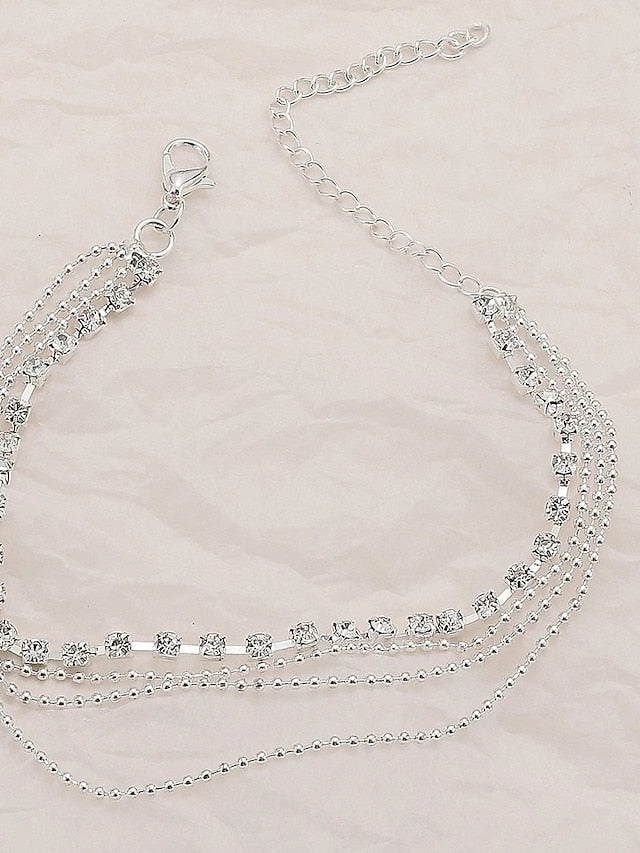 Ankle Bracelet Women's Body Jewelry For Holiday Beach Rhinestone Alloy Silver 1 PC