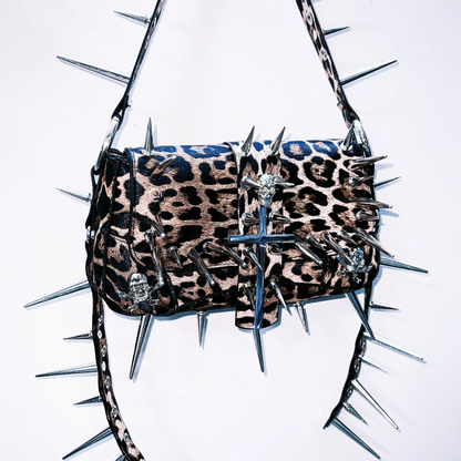 Leopard print rivet cross applique crossbody purses bag  | Festival Outfits Women