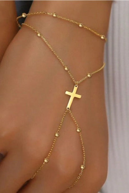 Two Tier Cross Bead Knuckle Finger Bracelet