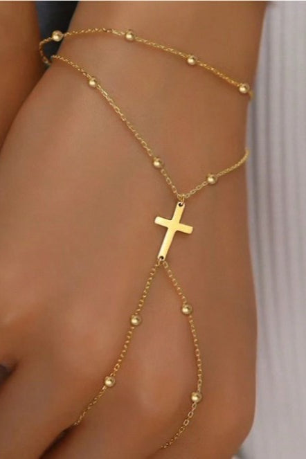 Two Tier Cross Bead Knuckle Finger Bracelet