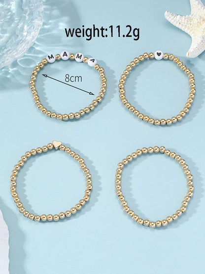 Golden Heart Mama Letter Bead Bracelet Set - Pack of 4