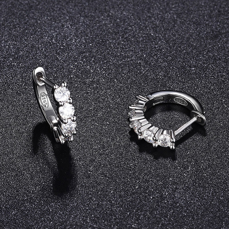3MM Moissanite Sterling Silver Hinge Huggie Earrings
