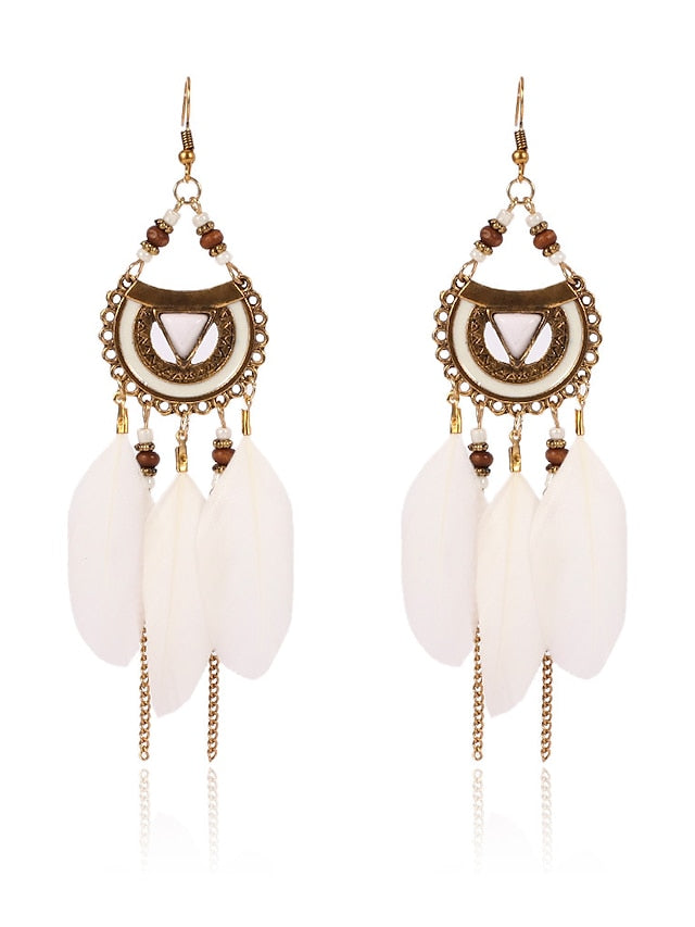 1 Pair Earrings Raffia Feather Earrings For Street Beach Alloy for Women
