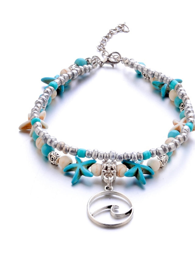 Ankle Bracelet Boho Body Jewelry For Daily Beach Classic Turquoise Alloy Silver 7 PCS for Women