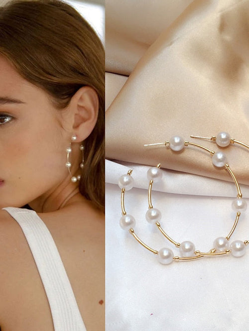 1 Pair Hoop Earrings For Birthday Prom Date Stainless Steel Beads Fashion for Women