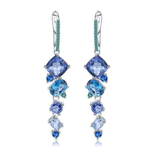 Mixed Shape Swiss Blue Topaz Mystic Quartz Drop Earrings