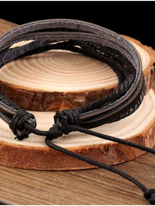 Wrap Bracelet Leather Bracelet Layered Plaited Wrap Twisted Cheap Ladies Basic Casual Vintage Multi Layer Leather Bracelet Jewelry Black / Brown For Party Casual Daily Cosplay Costumes for Women