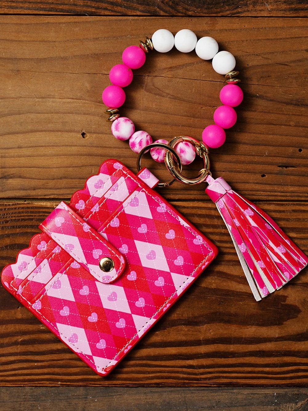 Romantic Rose Red Valentine's Day Card Holder with Key Chain and Bracelet