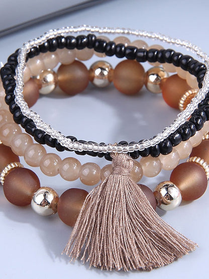 Bead Bracelet Layered Vintage Theme Tassel Holiday Resin Bracelet Jewelry Black / White / Pink For Daily Holiday Date for Women