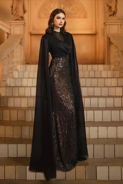 Sequin Crew Neck Long Sleeve Fitted Bodycon Evening Dress