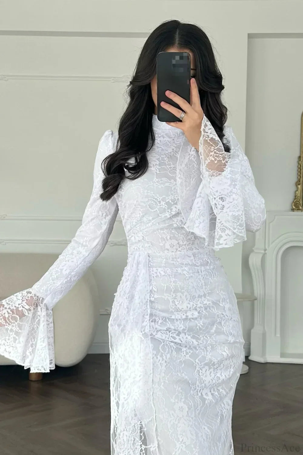 Sexy Lace Long Sleeve Bodycon Maxi Evening Dress