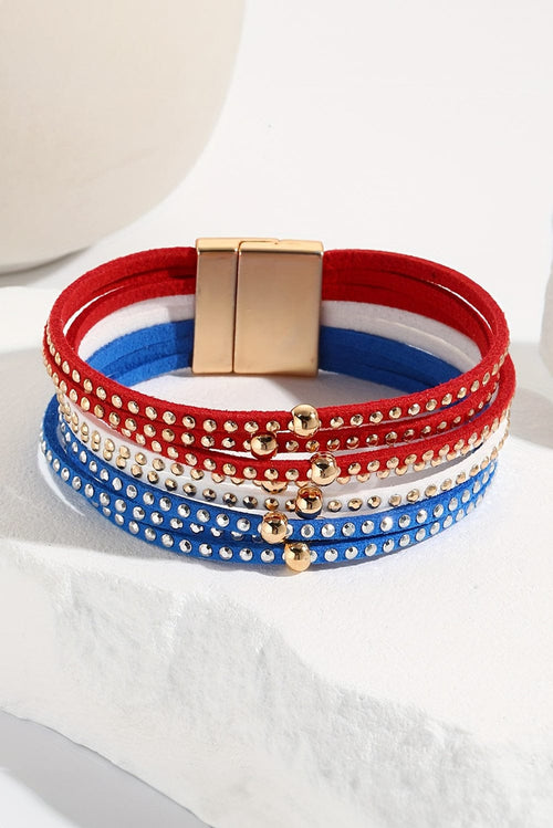 Patriotic Sky Blue Magnetic Buckle Stud Layered Bracelet