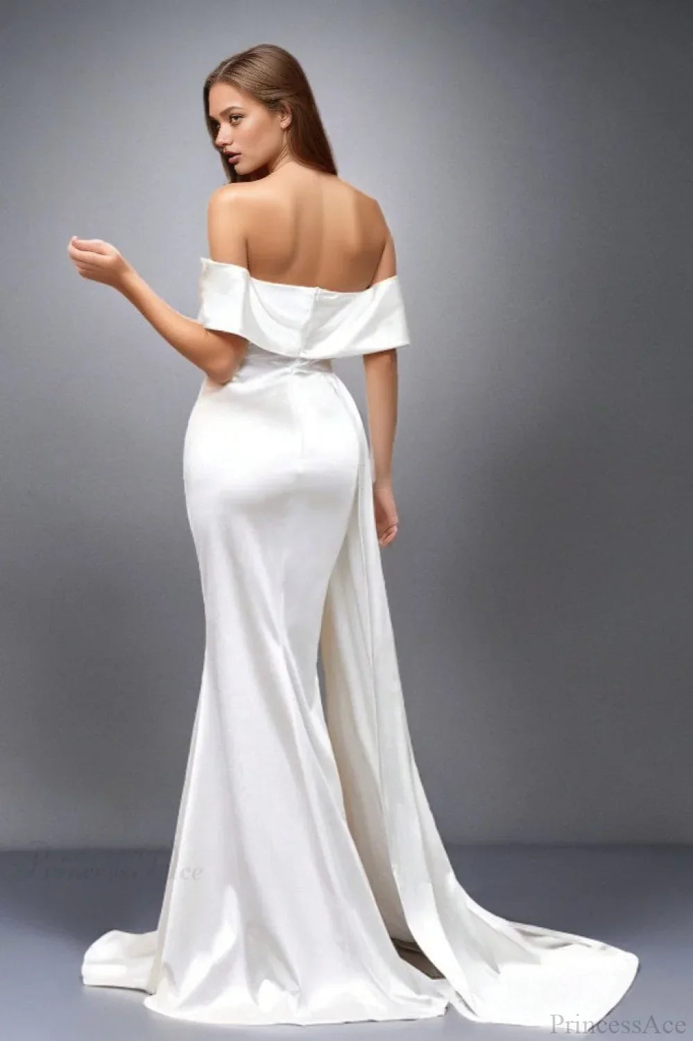 Solid Satin Off-the-Shoulder High Waist Mermaid Evening Dress