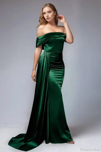 Solid Satin Off-the-Shoulder High Waist Mermaid Evening Dress