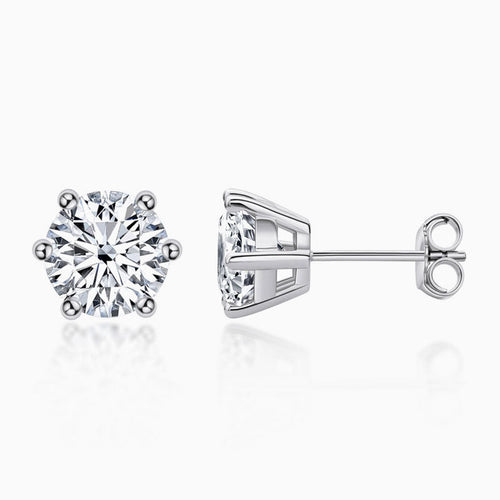 Sparkly Silver Moissanite Solitaire Stud Earrings Set