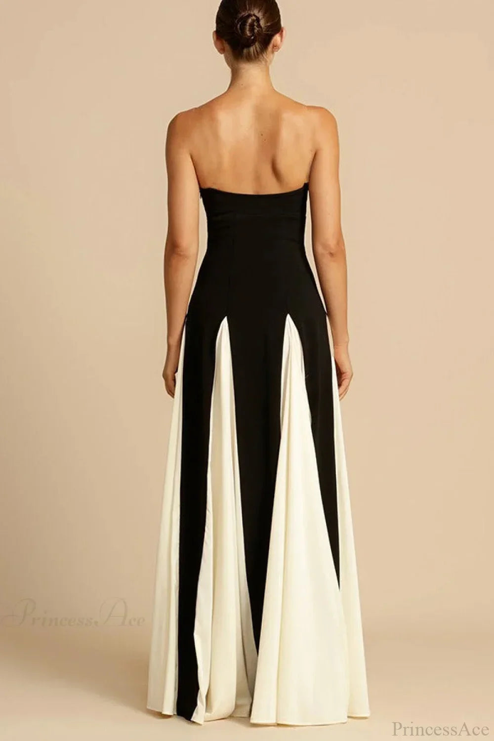 Two-Tone Paneled Tulle Strapless Evening Dress
