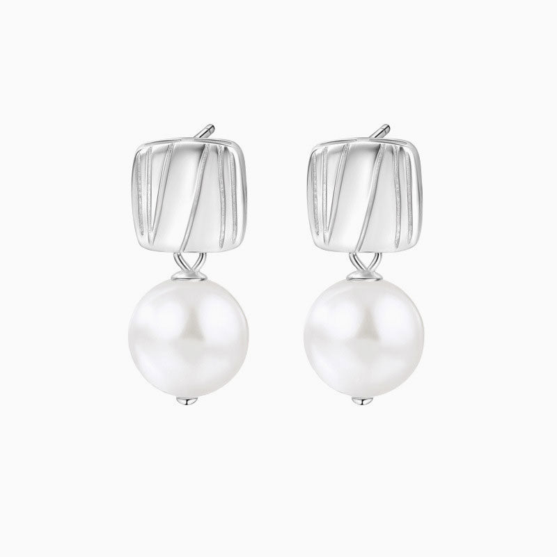 Sterling Silver Plated Two Tone Square Baroque Pearl Drop Earrings